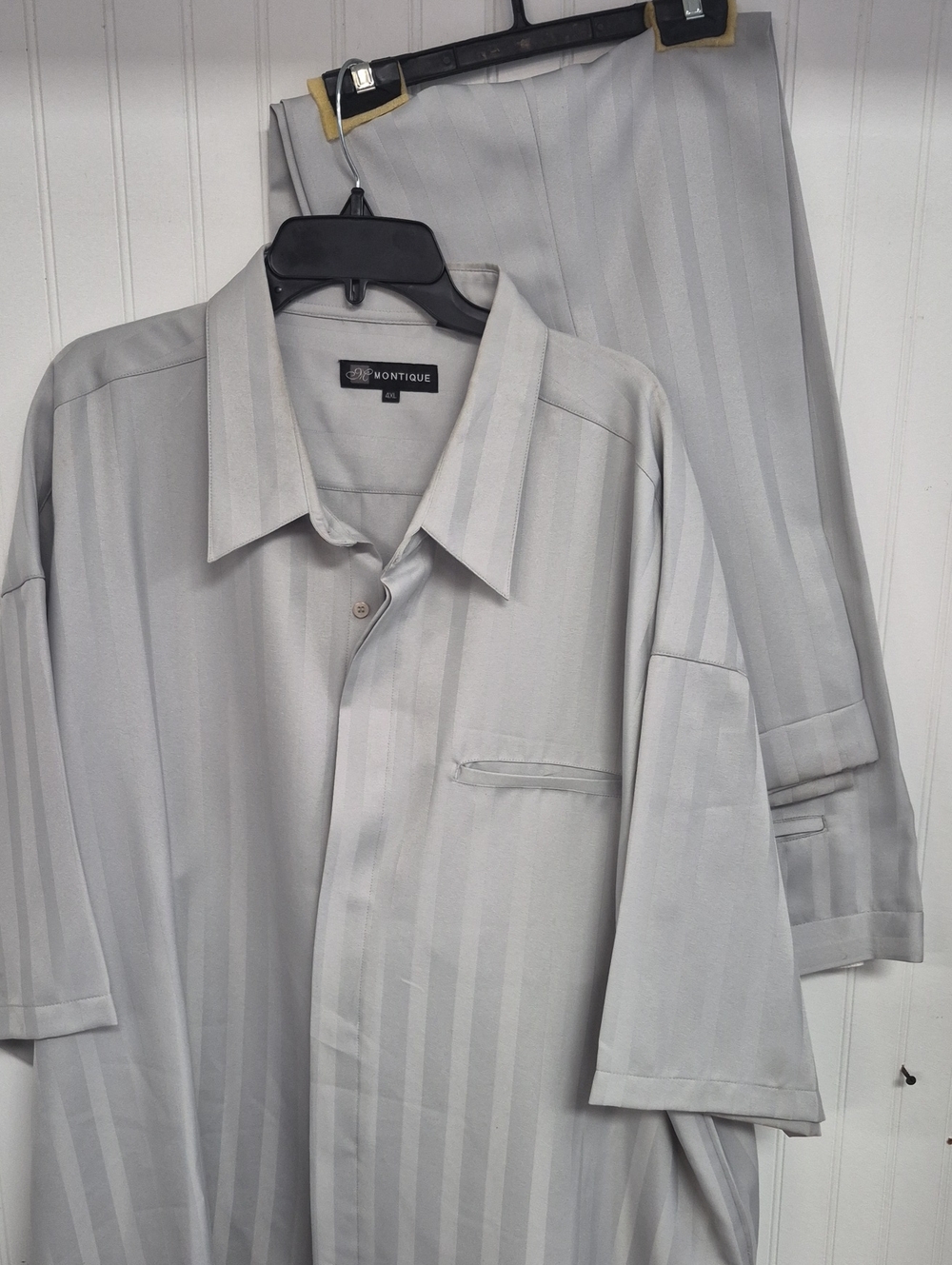 1016- Montique men's Light Gray Striped Jacket & Trouser Set